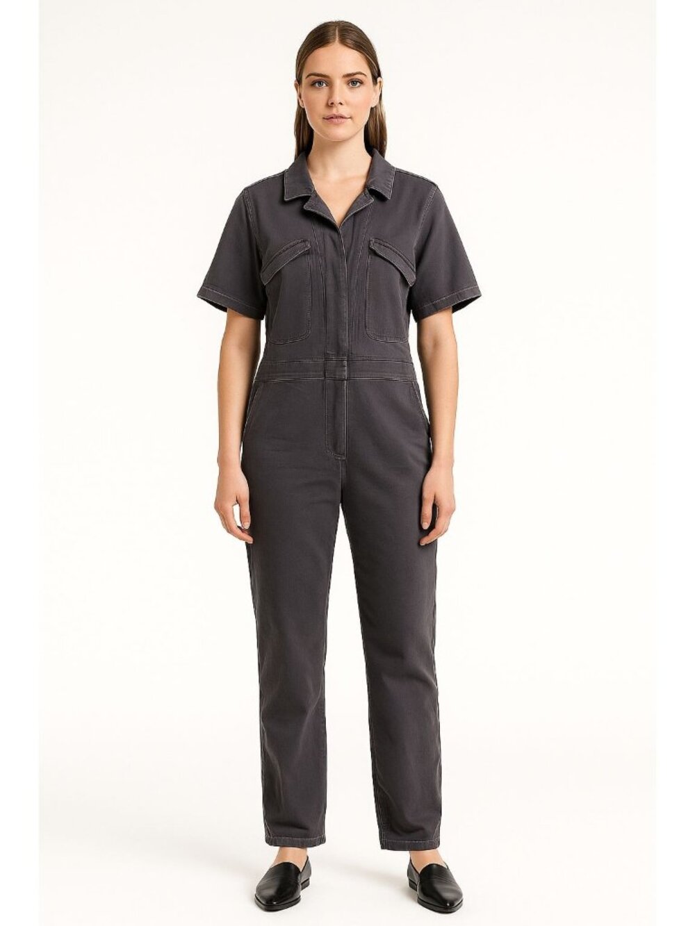 Faherty Blythe Denim JumpSuit Women  Size L Large Charcoal Gray